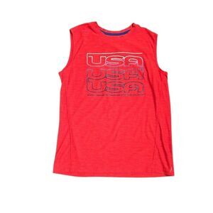 Old Navy Active Boys Tank Top Size L (10-12) Red USA Graphic Sleeveless